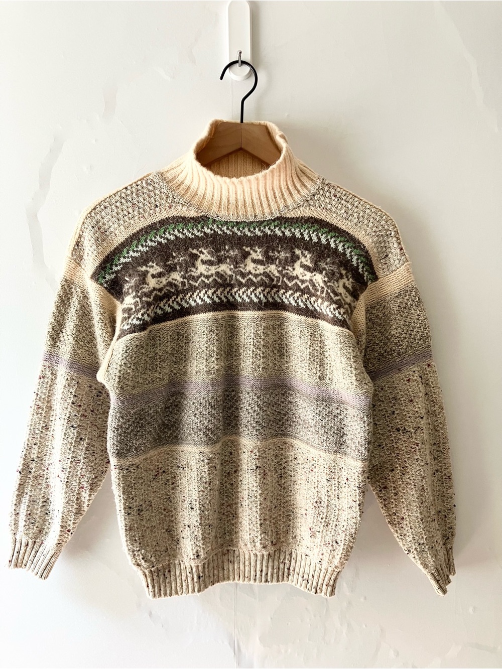 VINTAGE Nordic Reindeer Wool Blend Turtleneck Sweater